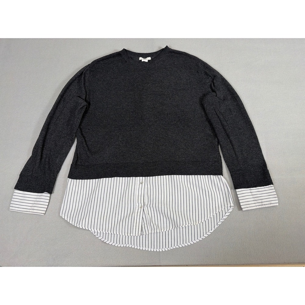 H&M Layered Look Sweater‎ Gray Wool Blend Pinstripe Shirt Hem Small 0527409 6